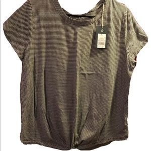 Women’s striped sleeve knit tie front t- shirt